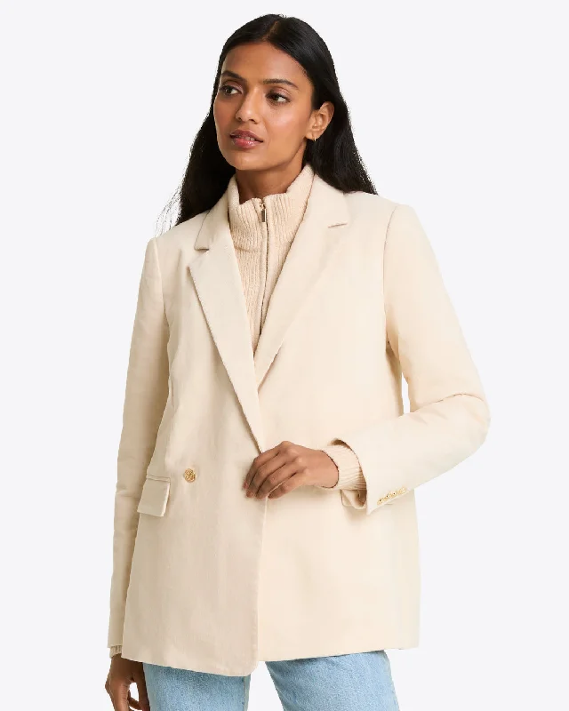 Double Breasted Blazer in Stretch Corduroy Women's Elegant Suit