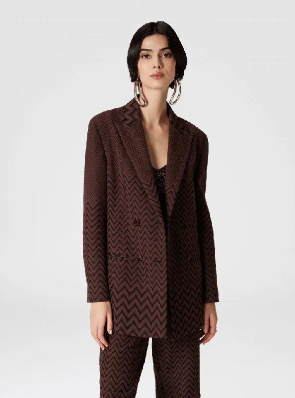 Double-breasted zigzag cotton brown blazer Women's Premium Blazer