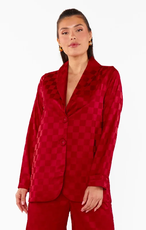 Felix Blazer ~ Red Checkerboard Satin Women's Handmade Blazer