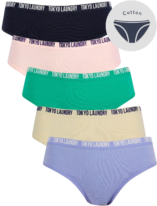 Flo (5 Pack) Cotton Assorted Briefs in Easter Egg Blue / Birch / Peacock Green / Cradle Pink / Navy Blazer - Tokyo Laundry Women's Luxurious Suit