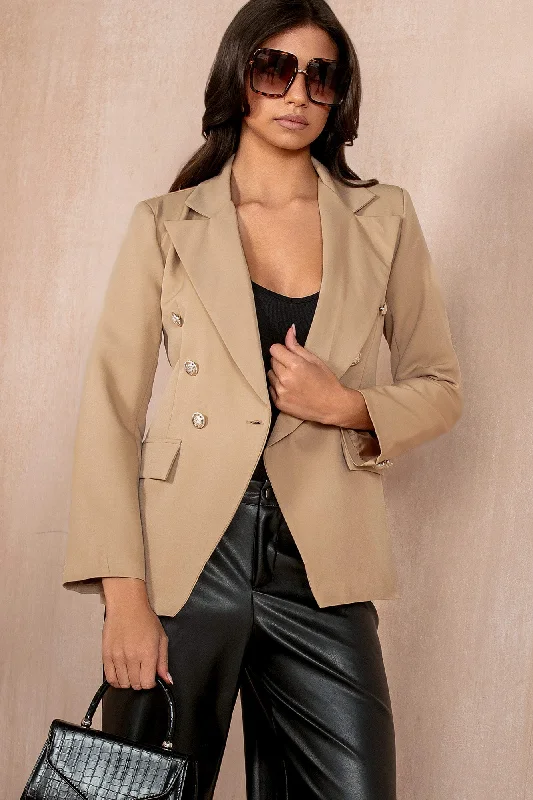 Haddie Camel Button Detail Blazer Women's Trendy Jacket