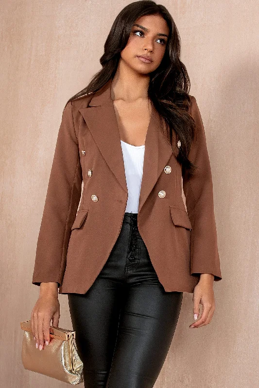 Haddie Chocolate Button Detail Blazer Women's Luxurious Suit