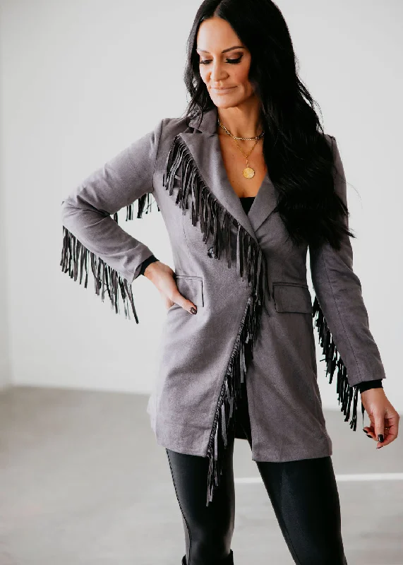 Harlen Fringe Suede Blazer Women's Custom Jacket