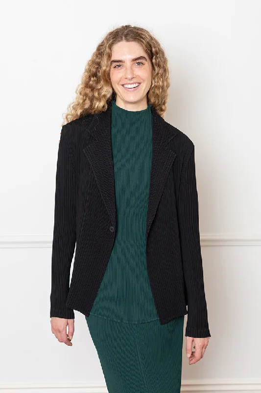 Hatching Pleats Blazer - Black Fashion Women's Blazer