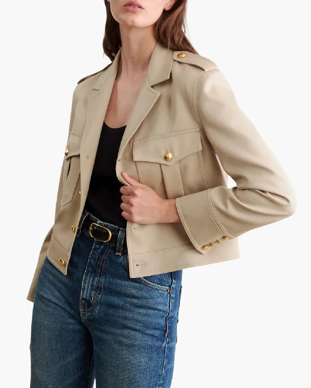 LISE CROPPED MILITARY BLAZER IN ROOSEVELT KHAKI Women's Vintage Jacket