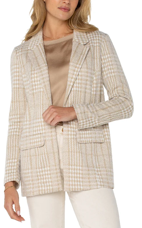 Liverpool Boyfriend Blazer (Cream Tan Plaid) Women's Trench Blazer