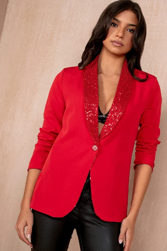 Matilda Red Sequin Lapel Blazer Women's Unique Blazer