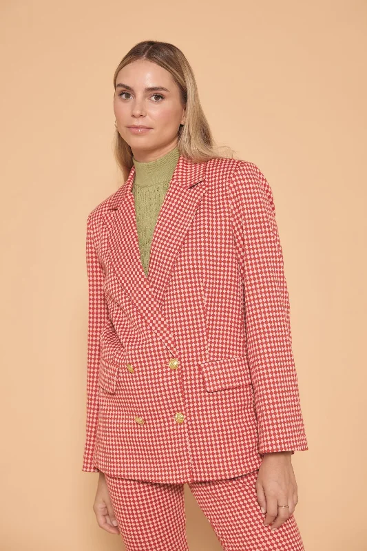 Md'M Red Check Harlequin Knitted Blazer Women's Elegant Blazer