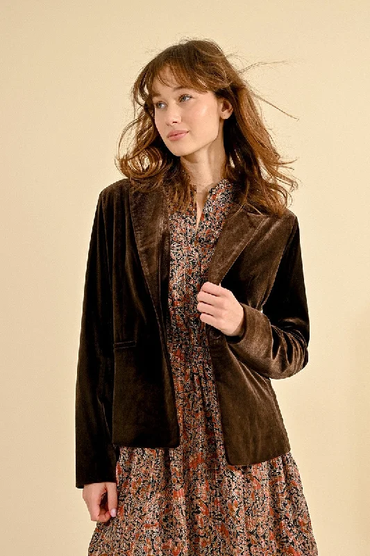 Molly Bracken Chocolate Velvet Blazer Summer Women's Jacket