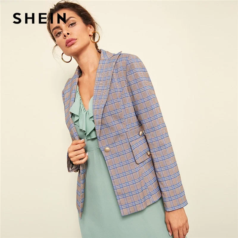 Multicolor Office Lady Elegant Single Button Breasted Plaid Highstreet Blazer Women's High-End Blazer