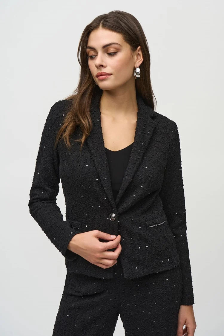 Sequin Bouclé Blazer - Black Women's Simple Jacket