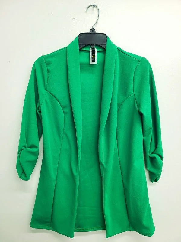 Shirred 3/4 Sleeve Elegant Blazer (Kelly Green) Women's Vintage Suit