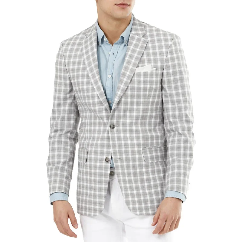 Tommy Hilfiger Mens Trevor Plaid Flex Fit Two-Button Blazer Women's Travel Jacket