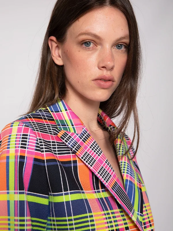 Vilagallo Neon Check Blazer Women's Vacation Suit