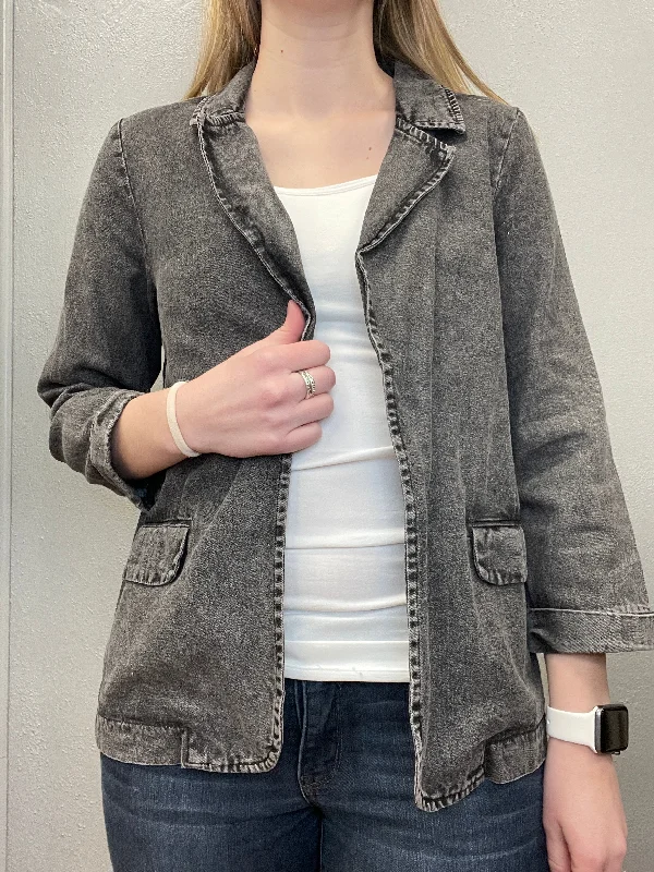 WASHED DENIM BLAZER - BLACK CHARCOAL Women's High-End Blazer