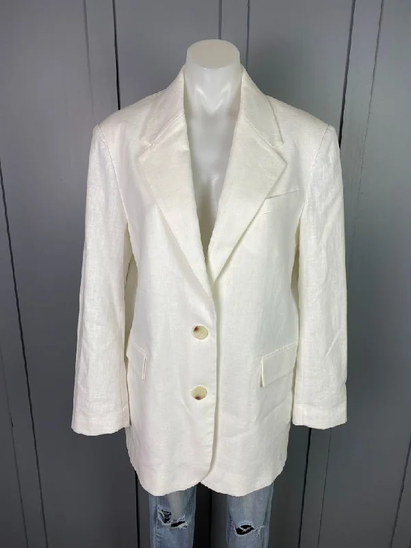 White Marlow Blazer, M Women's Stripe Blazer