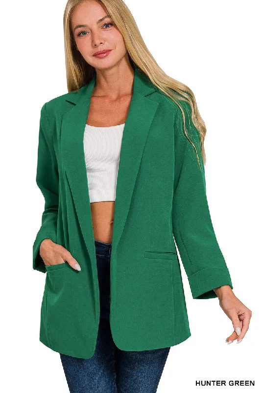 Woven Long Sleeve Open Front Classic Blazer with Lining Women's Premium Blazer