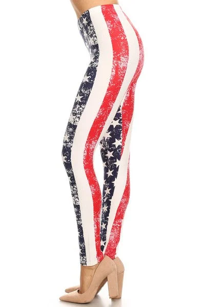 American Flag Printed Peach Skin Leggings Fashionable Full-Length Active Leggings