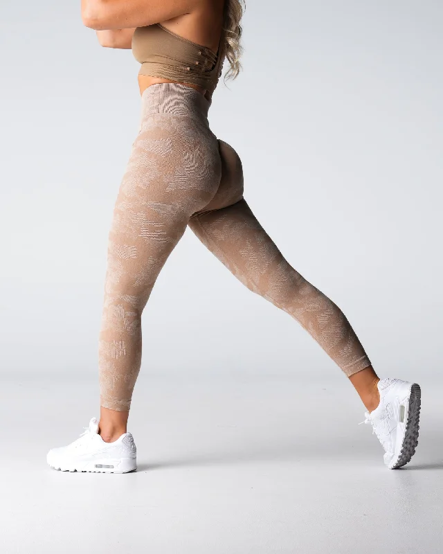 Beige Camo Seamless Leggings Comfortable Slip-On Leggings