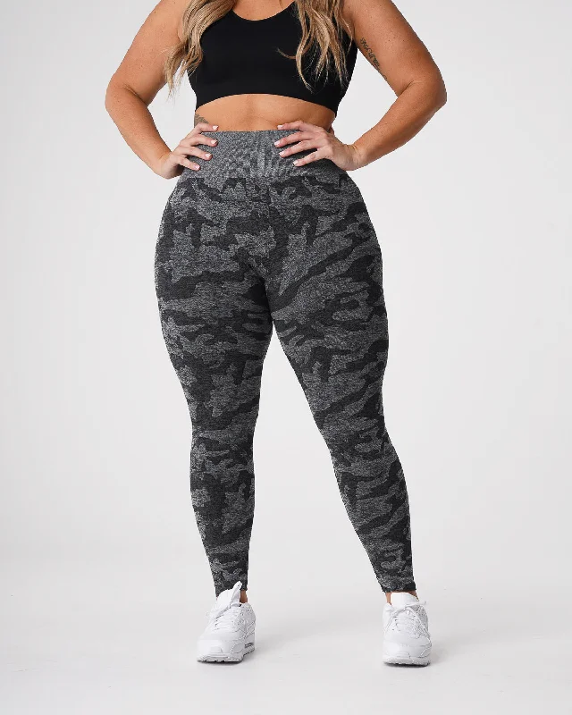 Black Camo Seamless Leggings Elegant Satin Finish Leggings