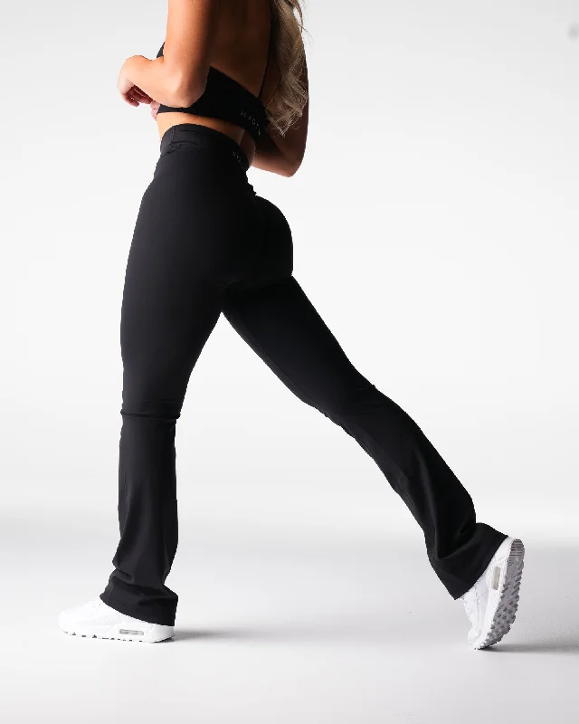 Black Effortless Flare Leggings Comfortable Stretch Leggings