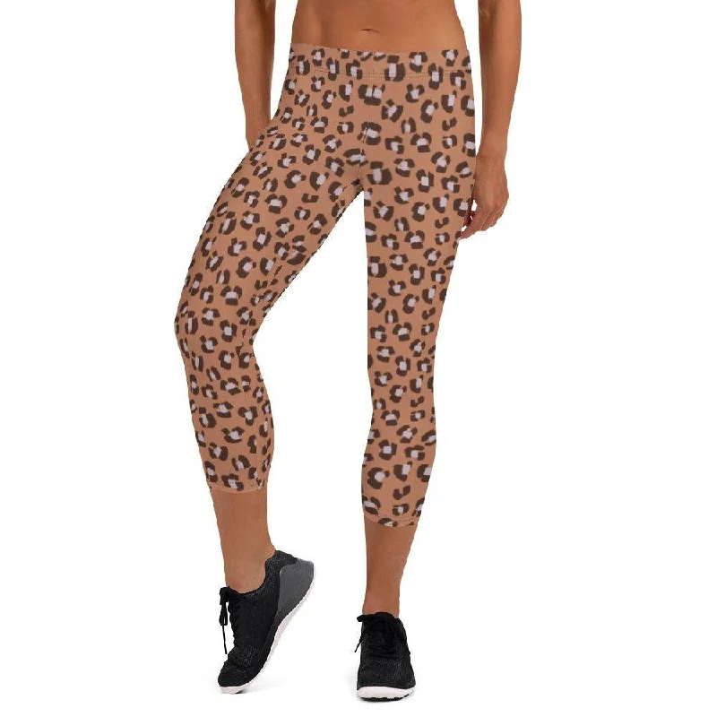 Brown Animal Print Women's Capri Leggings Cozy Bootcut Leggings