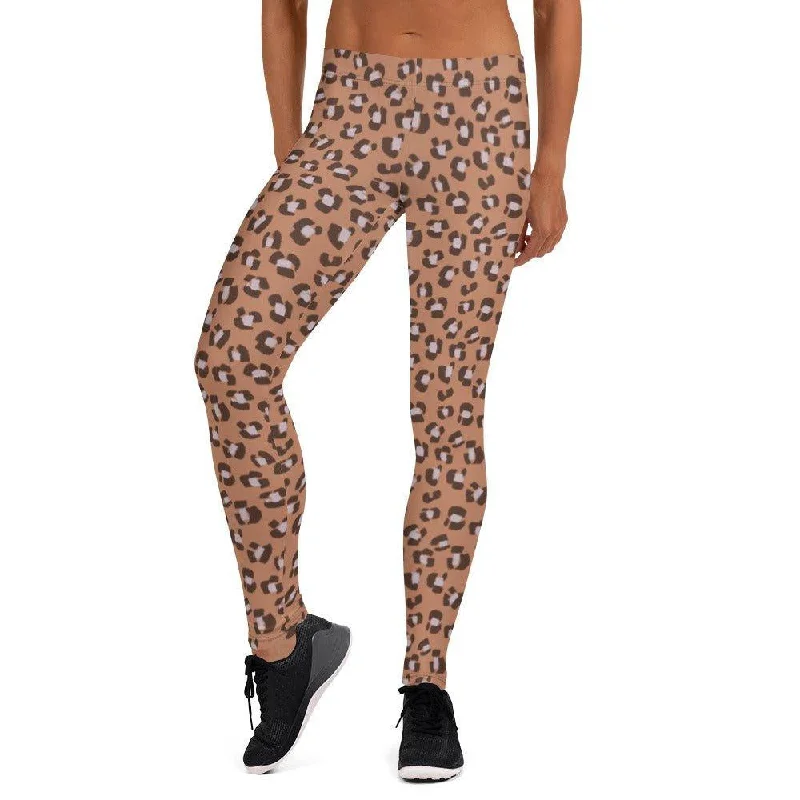 Brown Animal Print Women's Mid-Rise Leggings Stylish Stretch-Waist Leggings