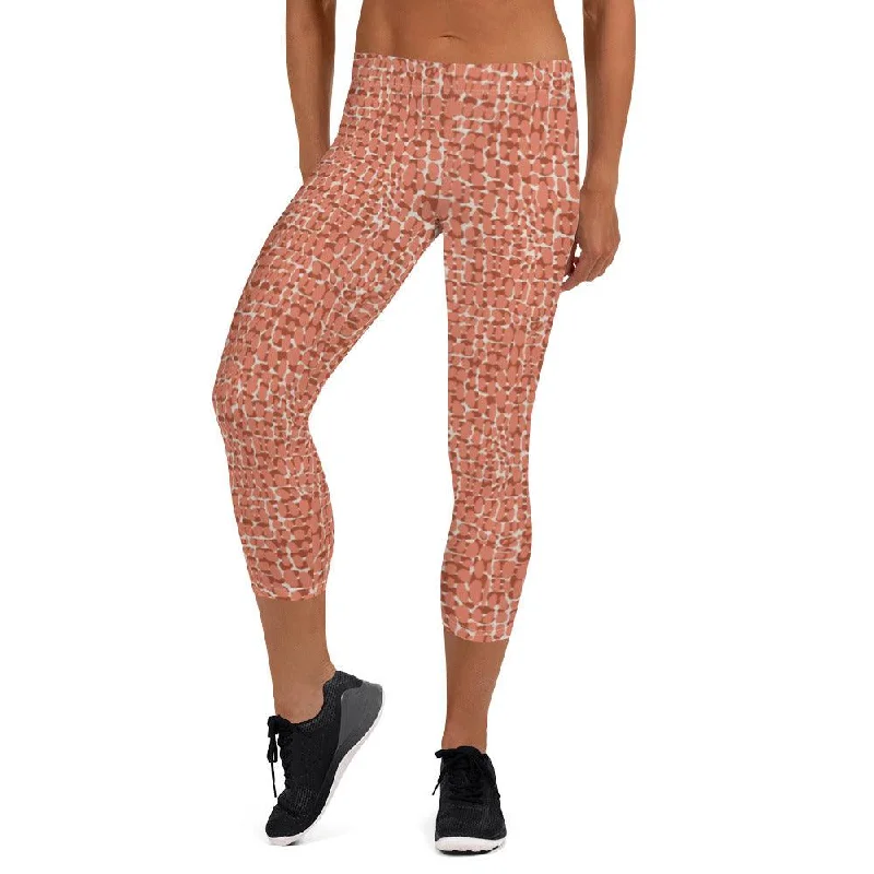Copper Animal Print Women's Capri Leggings Cozy Fashion Leggings