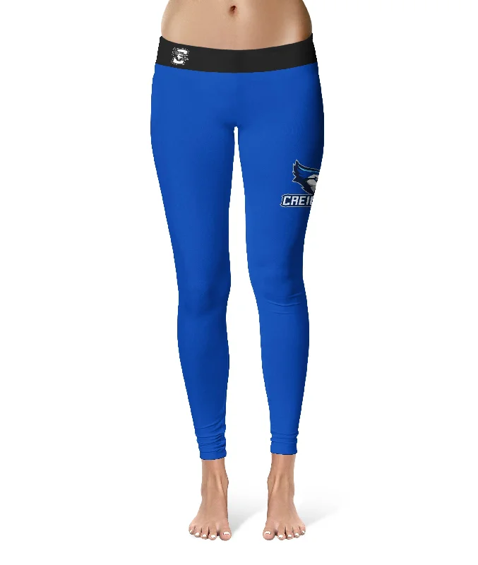 Creighton University Bluejays Game Day Logo on Thigh Blue Yoga Leggings for Women by Vive La Fete Stylish Printed Stretch Leggings