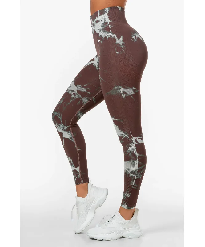 Famme Brown Tie Dye Scrunch Leggings Trendy Polka Dot Leggings