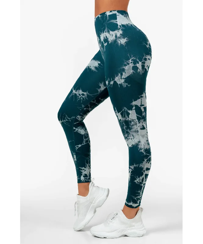 Famme Dark Green Tie Dye Scrunch Leggings Fashionable Sports Leggings