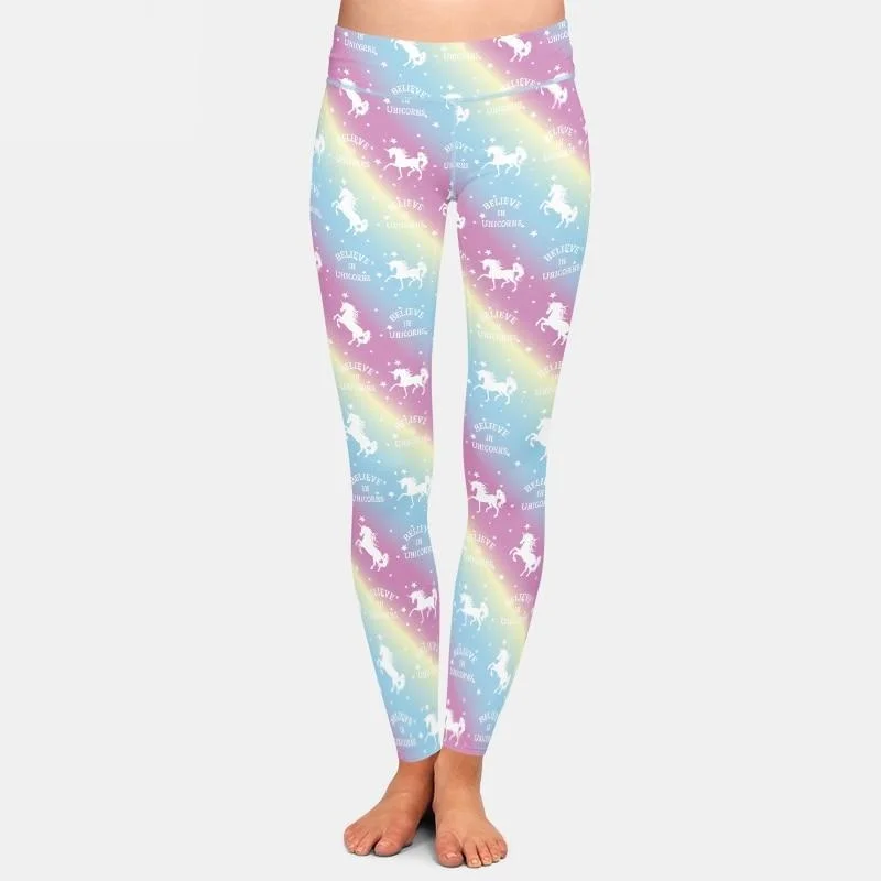 Ladies 3D Assorted Unicorns Printed Leggings Cozy Full-Length Workout Leggings