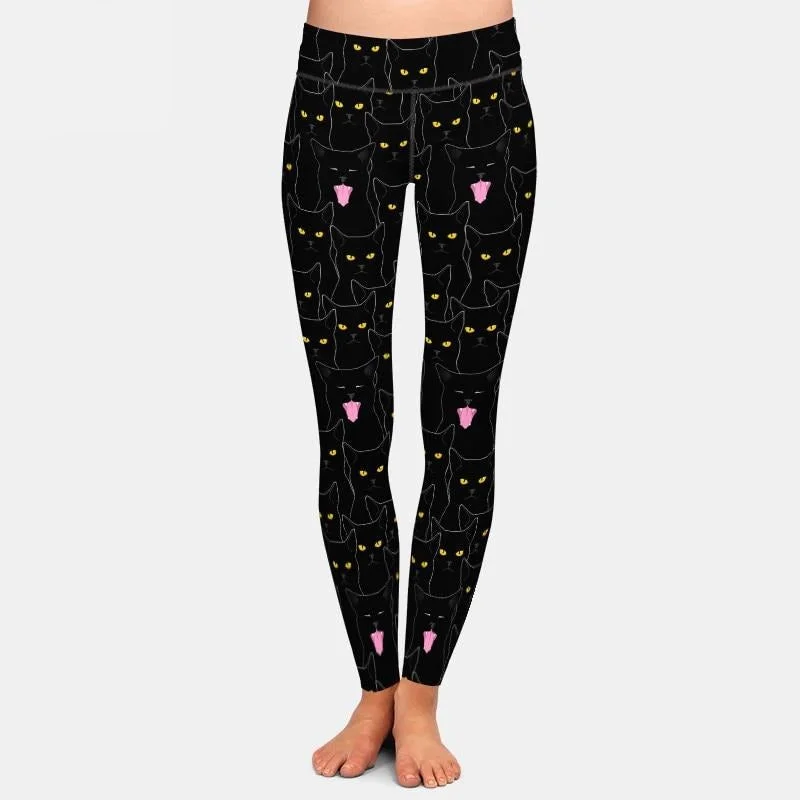 Ladies 3D Black Cats Patterned Milk Silk Leggings Comfortable Tummy Shaping Leggings Ladies 3D Black Cats Patterned Milk Silk Leggings Comfortable Tummy Shaping Leggings