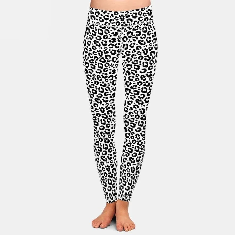Ladies 3D Black & White Leopard Printed Leggings Fashionable Sports Compression Leggings