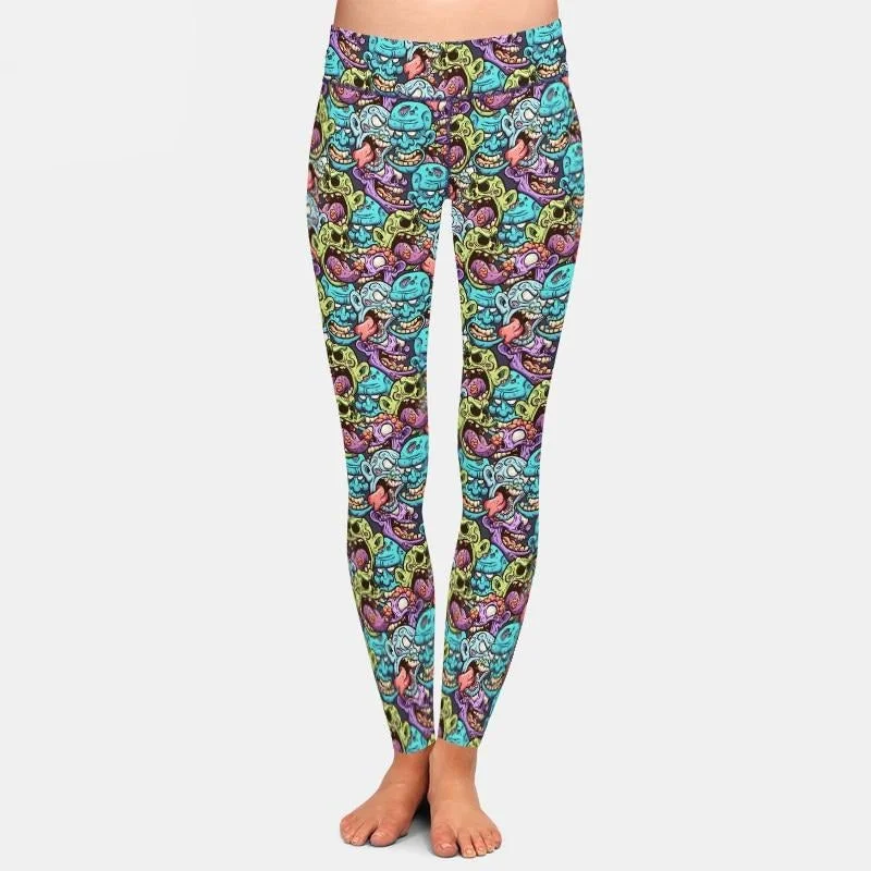 Ladies 3D Cartoon Monster Printed Leggings Comfortable Yoga Tights Leggings