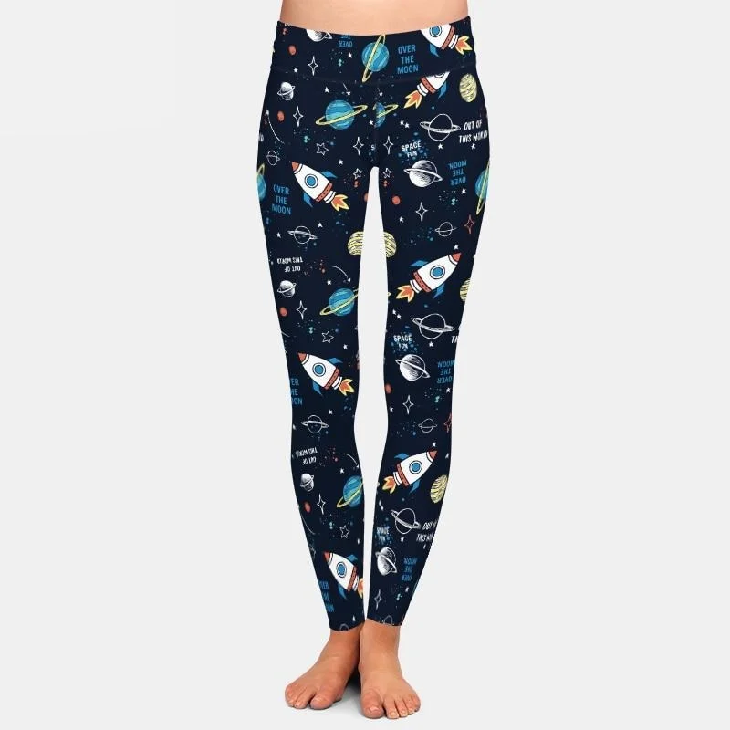 Ladies 3D Cartoon Space Rockets & Planets Printed Leggings Cozy Lounge Pants Leggings Ladies 3D Cartoon Space Rockets & Planets Printed Leggings Cozy Lounge Pants Leggings