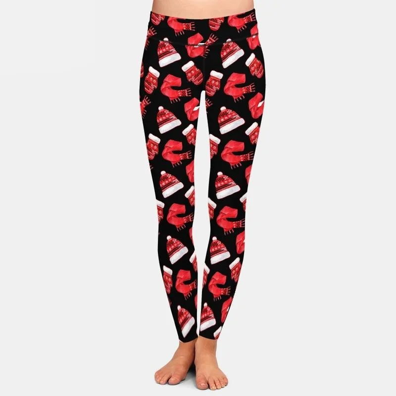 Ladies 3D Winter Hats, Scarves & Gloves Printed Leggings Elegant Metallic Leggings