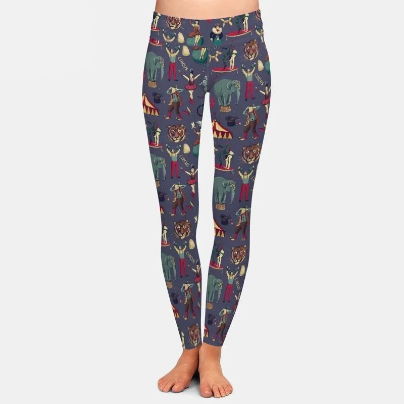 Ladies 3D Circus Printed Leggings Stylish Compression Fit Leggings