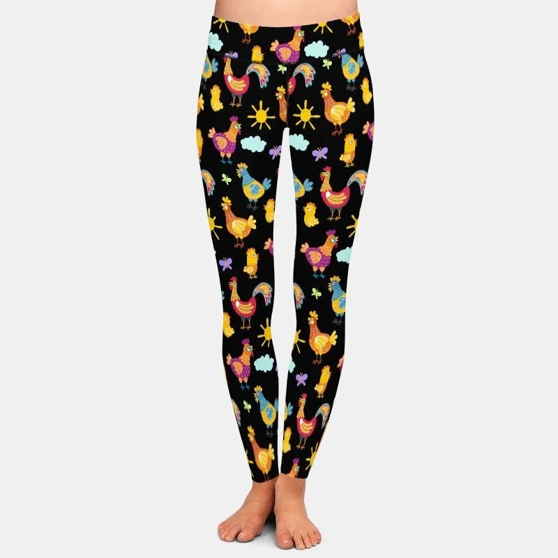 Ladies 3D Fun Chickens Digital Printed Leggings Comfortable Slip-On Leggings