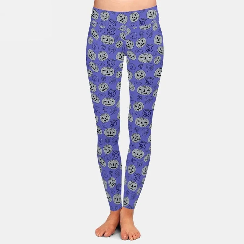 Ladies 3D Grey Pumpkins Printed Leggings Comfortable Cold Weather Leggings