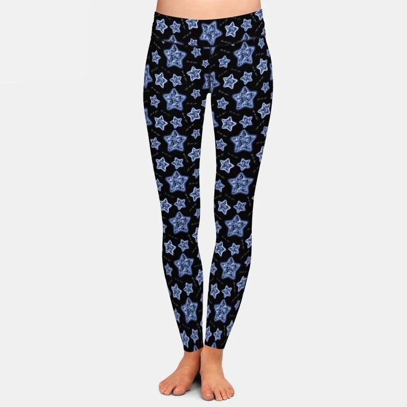 Ladies 3D Stars Printed Leggings Fashionable Tummy Control Leggings