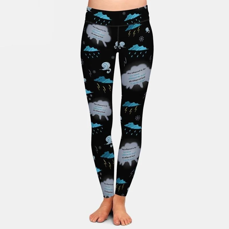 Ladies 3D Storm Digital Printed Leggings Cozy Mid-Rise Workout Leggings