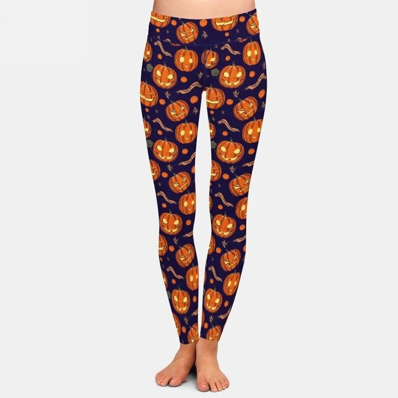 Ladies Assorted Spooky Halloween Printed Leggings Comfortable Fleece-Lined Leggings