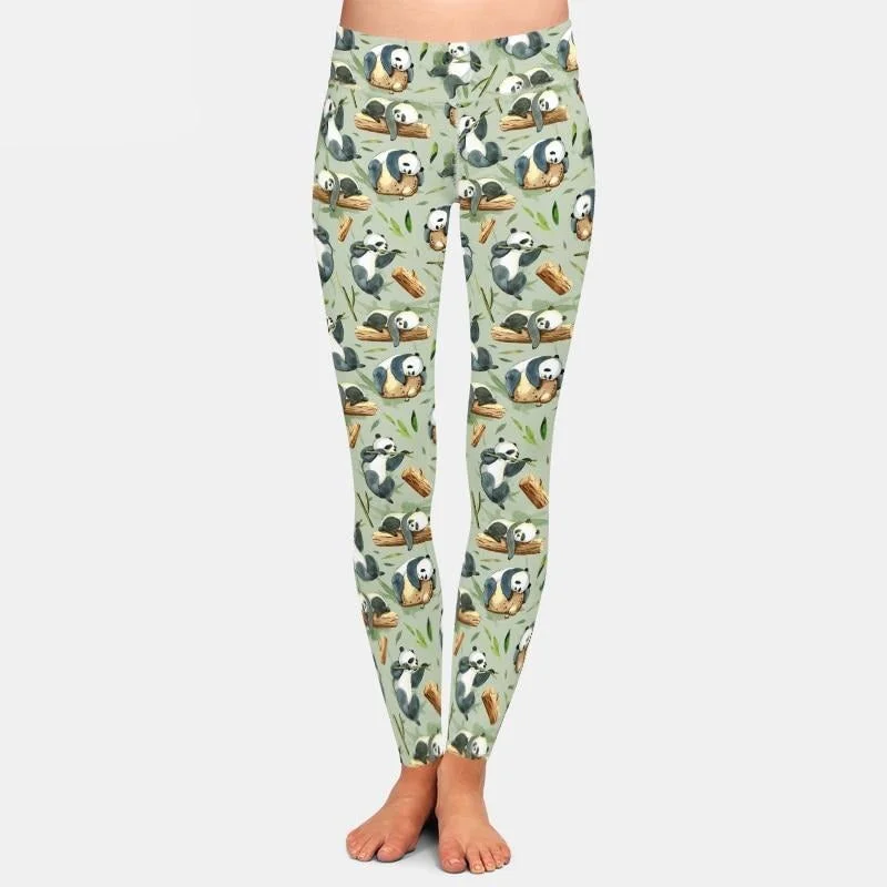 Ladies Black & White Pandas On Stones & Logs Printed Leggings Cozy Workout Performance Leggings Ladies Black & White Pandas On Stones & Logs Printed Leggings Cozy Workout Performance Leggings