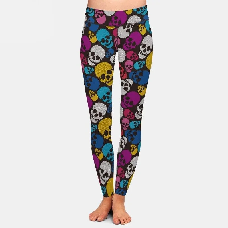 Ladies Bright Coloured Skull Printed Leggings Stylish Capri Leggings