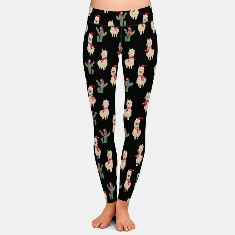 Ladies Christmas Alpaca & Cactus Printed Leggings Fashionable Floral Active Leggings Ladies Christmas Alpaca & Cactus Printed Leggings Fashionable Floral Active Leggings