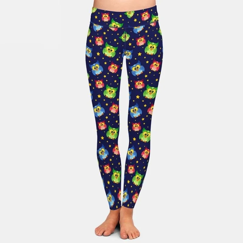 Ladies Cute Cartoon Owls Printed Leggings Trendy Flared Leggings