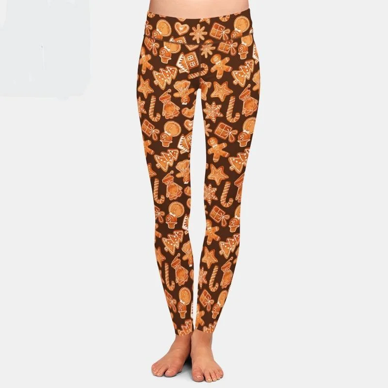 Ladies Christmas 3D Gingerbread Printed Leggings Trendy Sporty Compression Leggings