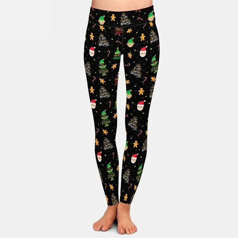Ladies Christmas Elf Printed Leggings Stylish Stretch Pants Leggings