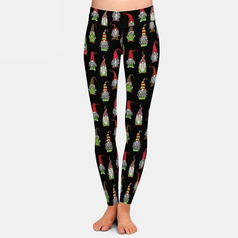 Ladies Christmas Gnomes Printed Leggings Comfortable Full-Body Compression Leggings